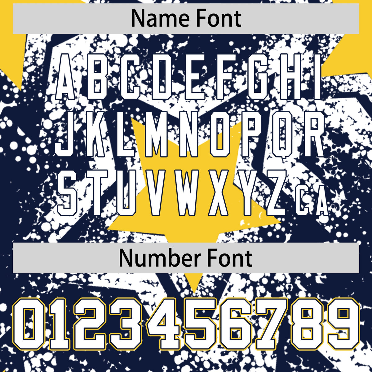 Custom Navy White Gold Star Graffiti Team Baseball Jerseys With Custom Names, Numbers & Logos Stretch Fabric Baseball Jersey| KXKSHOP