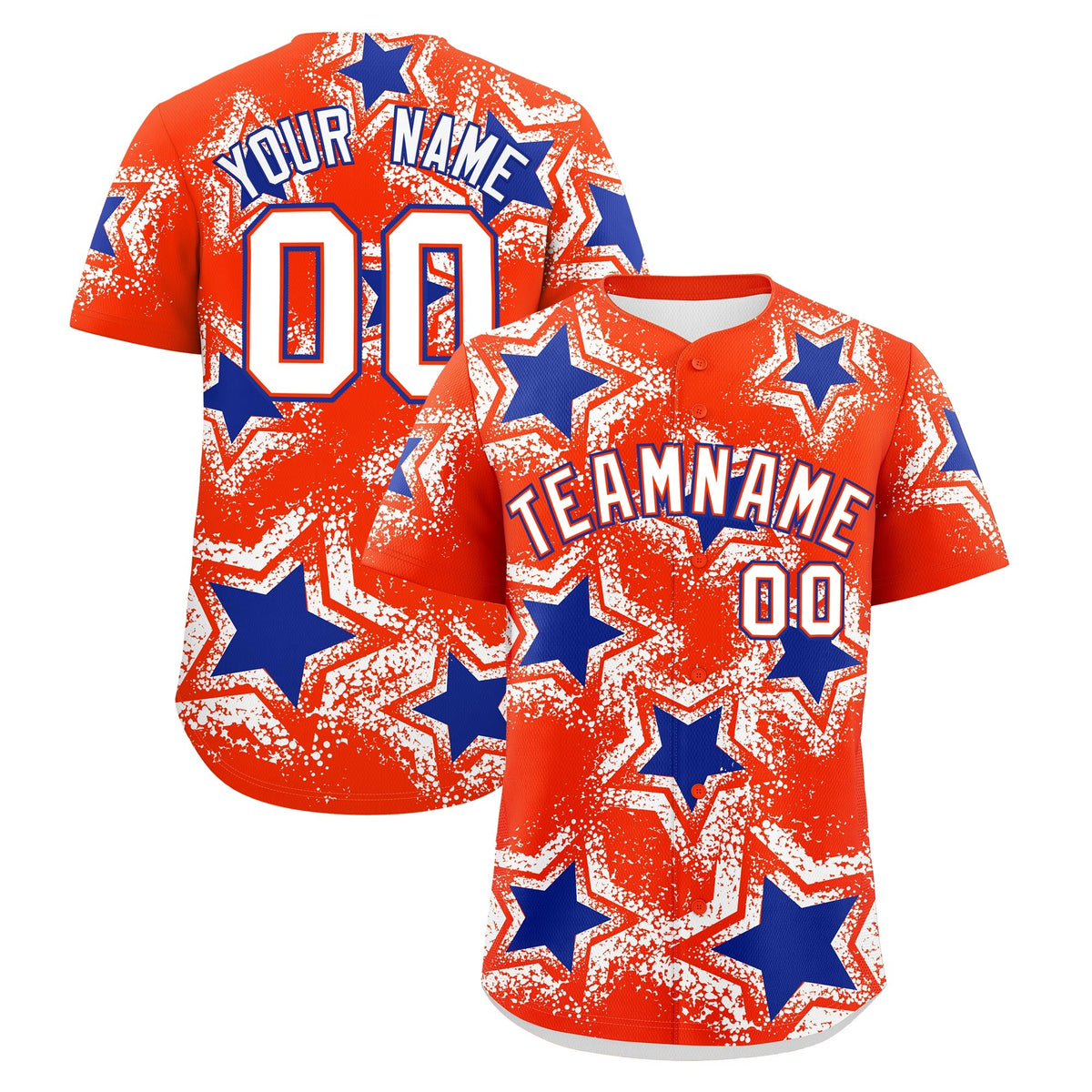 Custom Orange White Royal Blue Star Graffiti Team Baseball Jerseys With Custom Names, Numbers & Logos Lightweight Baseball Jersey| KXKSHOP