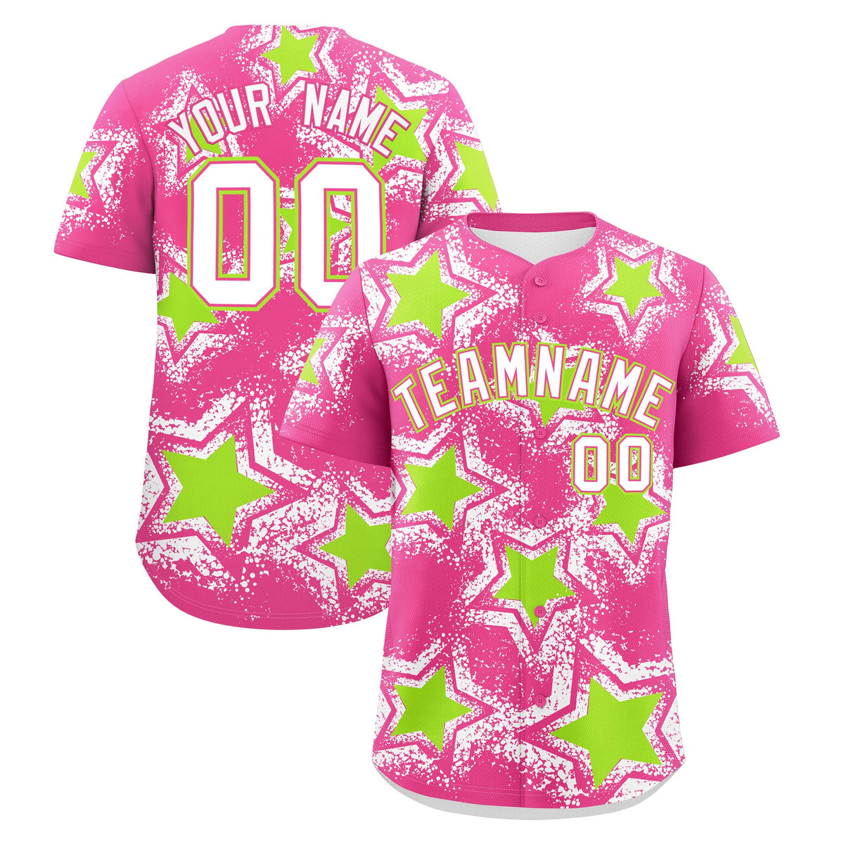 Custom Pink White Neon Green Star Graffiti Team Baseball Jerseys With Custom Names, Numbers & Logos Lightweight Baseball Jersey| KXKSHOP