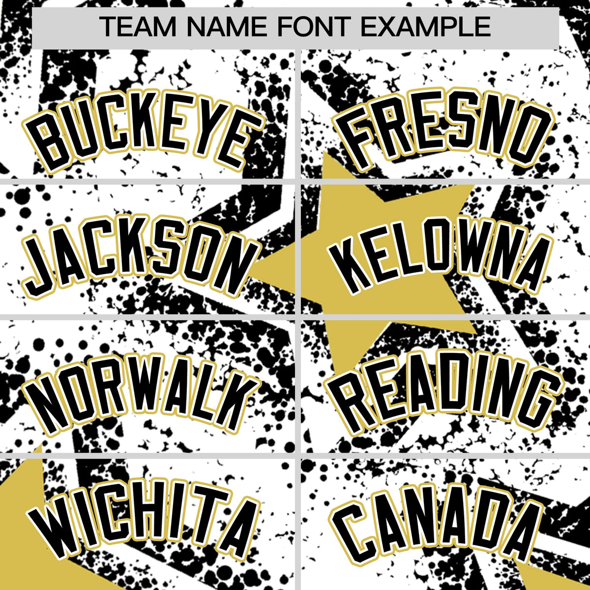 Custom White Black Old Gold Star Graffiti Team Baseball Jerseys With Custom Names, Numbers & Logos Stretch Fabric Baseball Jersey| KXKSHOP