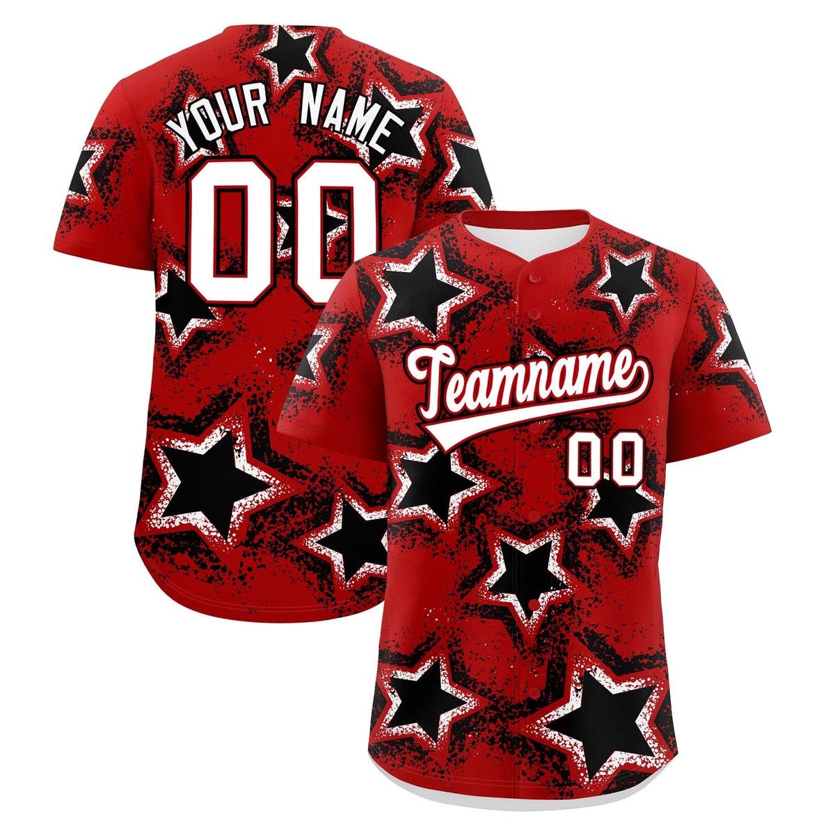 Custom Red Black White Star Graffiti Team Baseball Jerseys With Custom Names, Numbers & Logos Lightweight Baseball Jersey| KXKSHOP