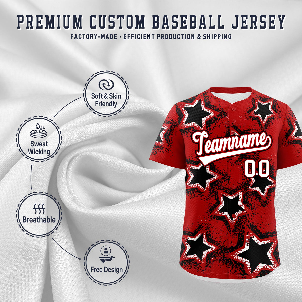 Custom Red Black White Star Graffiti Team Baseball Jerseys With Custom Names, Numbers & Logos Lightweight Baseball Jersey| KXKSHOP