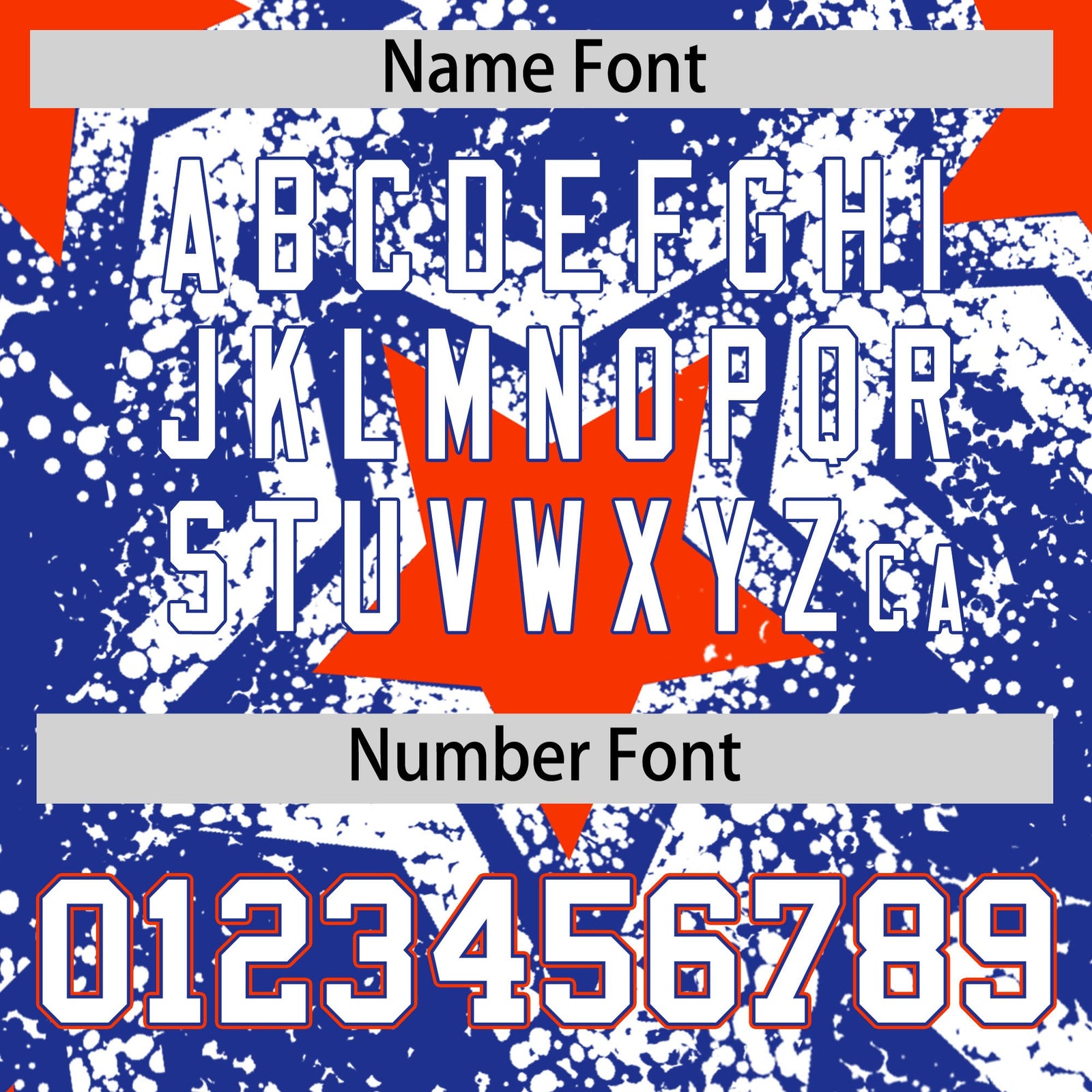 Custom Royal Blue Orange White Star Graffiti Team Baseball Jerseys With Custom Names, Numbers & Logos Stretch Fabric Baseball Jersey| KXKSHOP