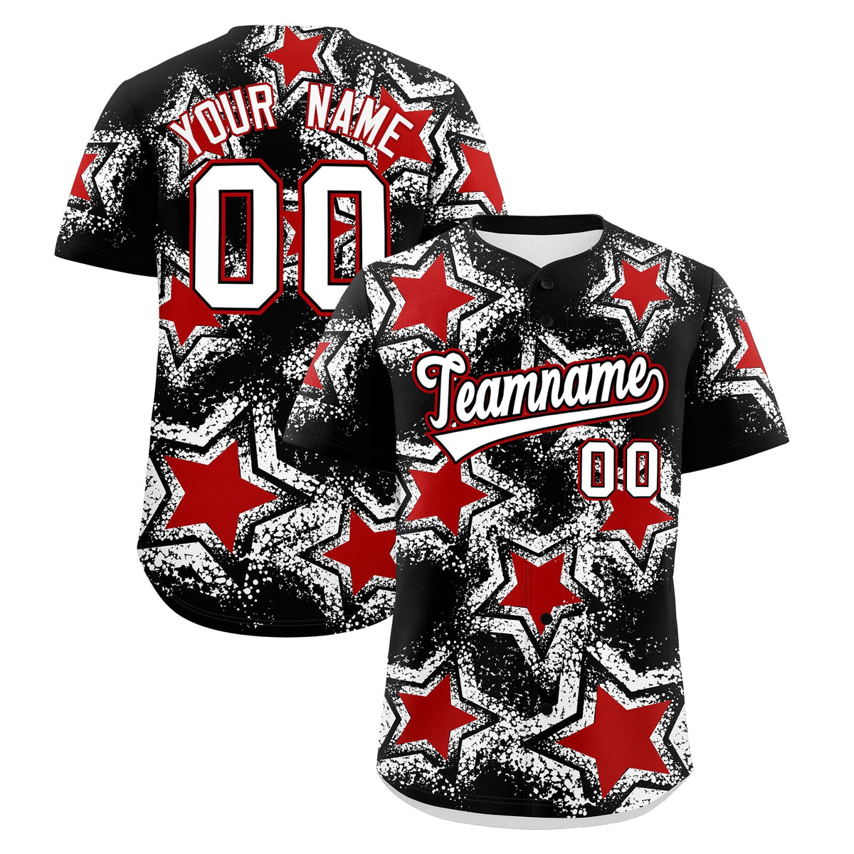 Custom Black White Red Star Graffiti Team Baseball Jerseys With Custom Names, Numbers & Logos Lightweight Baseball Jersey| KXKSHOP