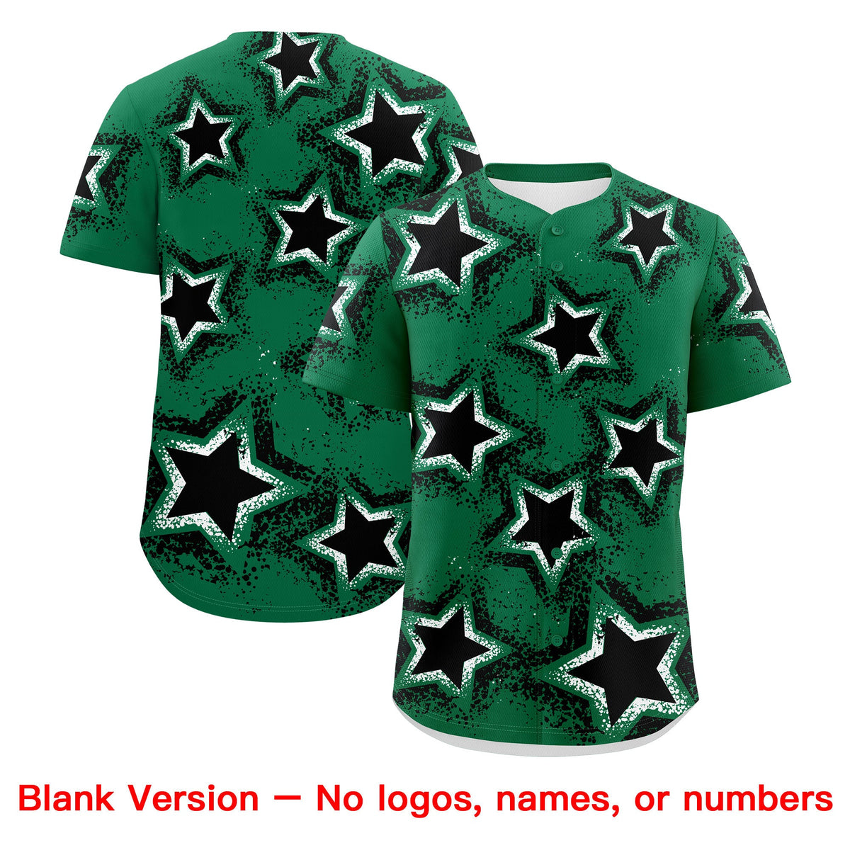 Custom Kelly Green White Black Star Graffiti Team Baseball Jerseys With Custom Names, Numbers & Logos Stretch Fabric Baseball Jersey| KXKSHOP