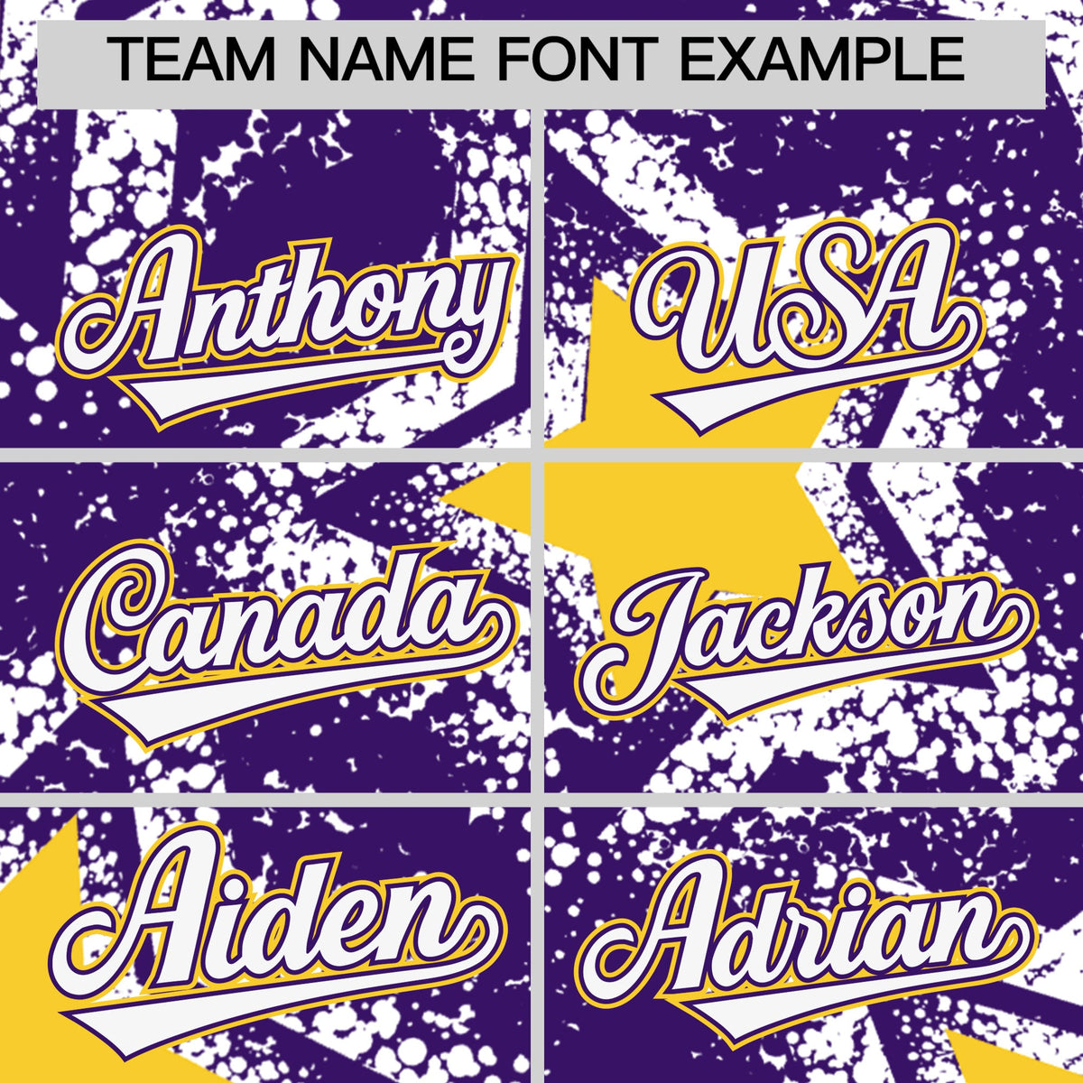 Custom Purple White Gold Star Graffiti Team Baseball Jerseys With Custom Names, Numbers & Logos Lightweight Baseball Jersey| KXKSHOP