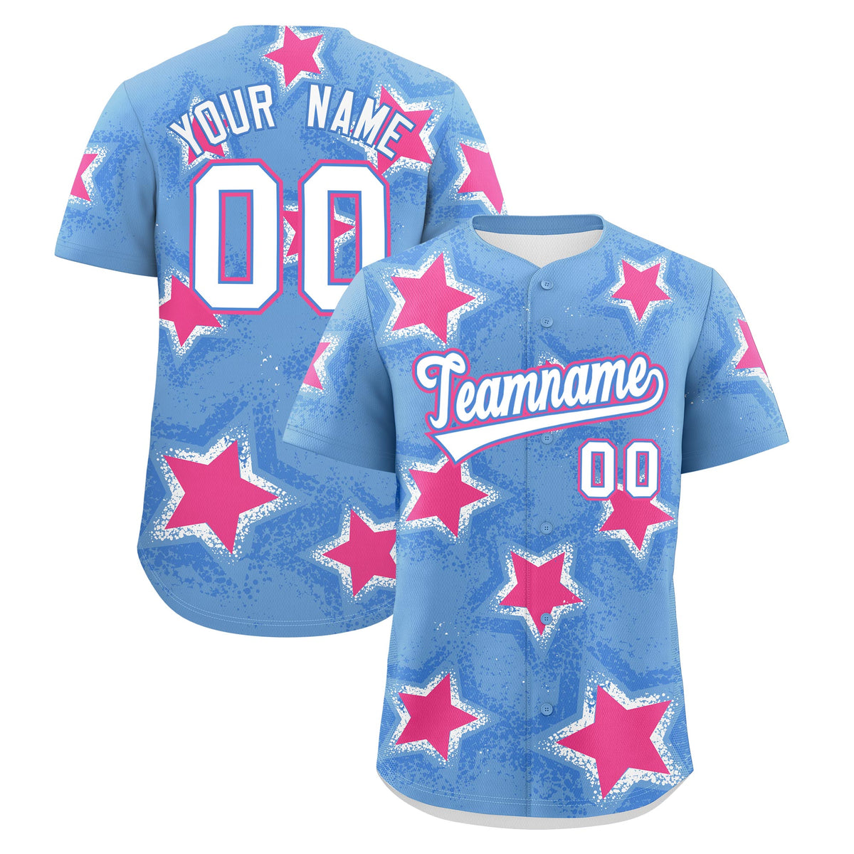 Custom Light Blue Powder Blue White Star Graffiti Team Baseball Jerseys With Custom Names, Numbers & Logos Lightweight Baseball Jersey| KXKSHOP