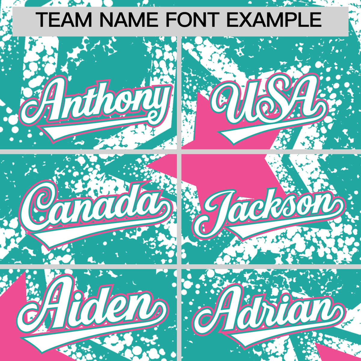 Custom Aqua White Pink Star Graffiti Team Baseball Jerseys With Custom Names, Numbers & Logos Stretch Fabric Baseball Jersey| KXKSHOP