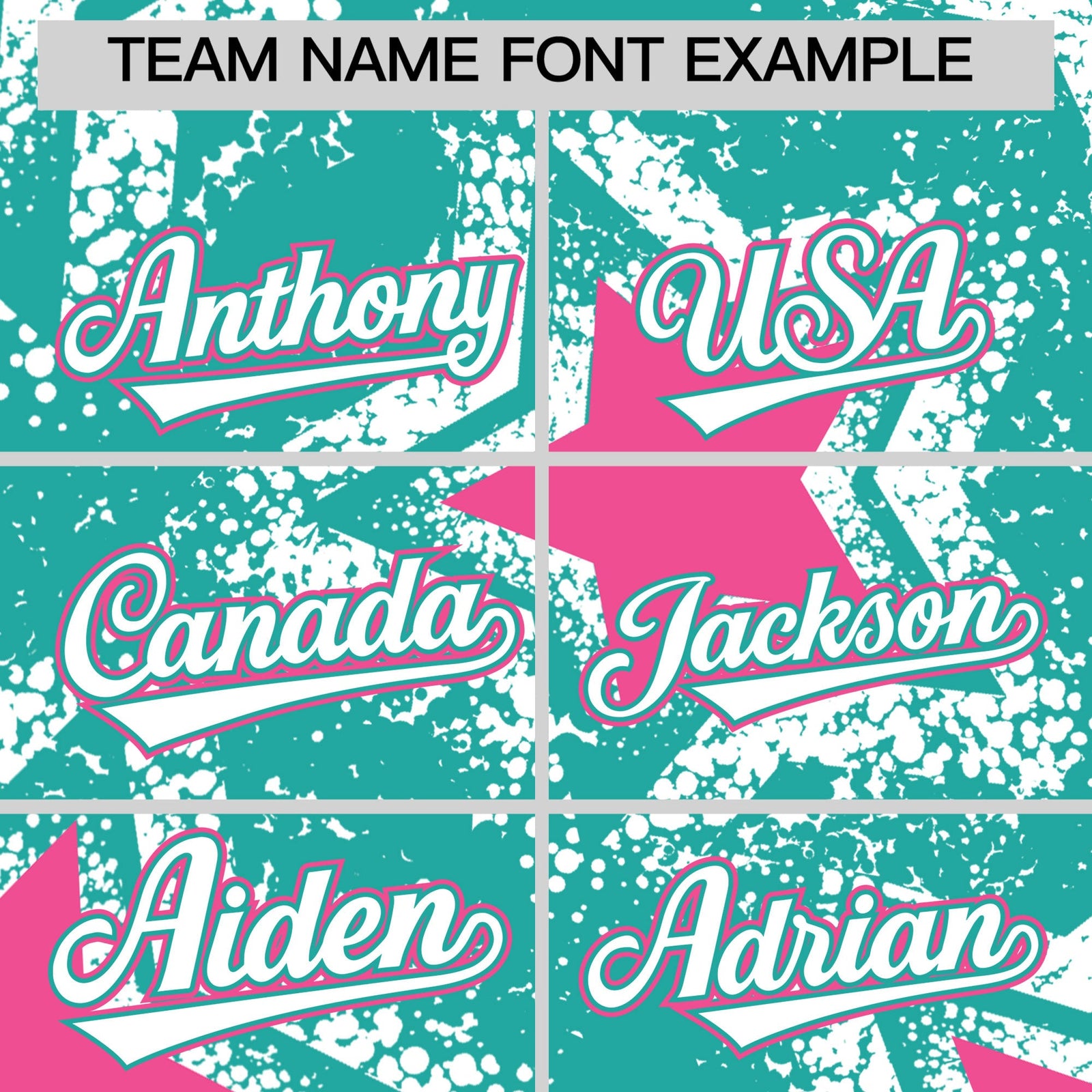 Custom Aqua White Pink Star Graffiti Team Baseball Jerseys With Custom Names, Numbers & Logos Stretch Fabric Baseball Jersey| KXKSHOP