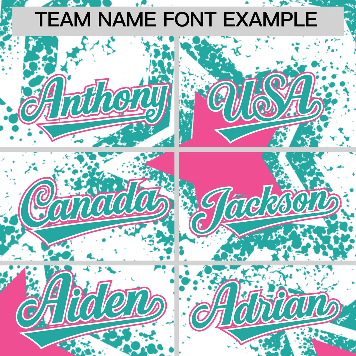 Custom White Aqua Pink Star Graffiti Team Baseball Jerseys With Custom Names, Numbers & Logos Stretch Fabric Baseball Jersey| KXKSHOP