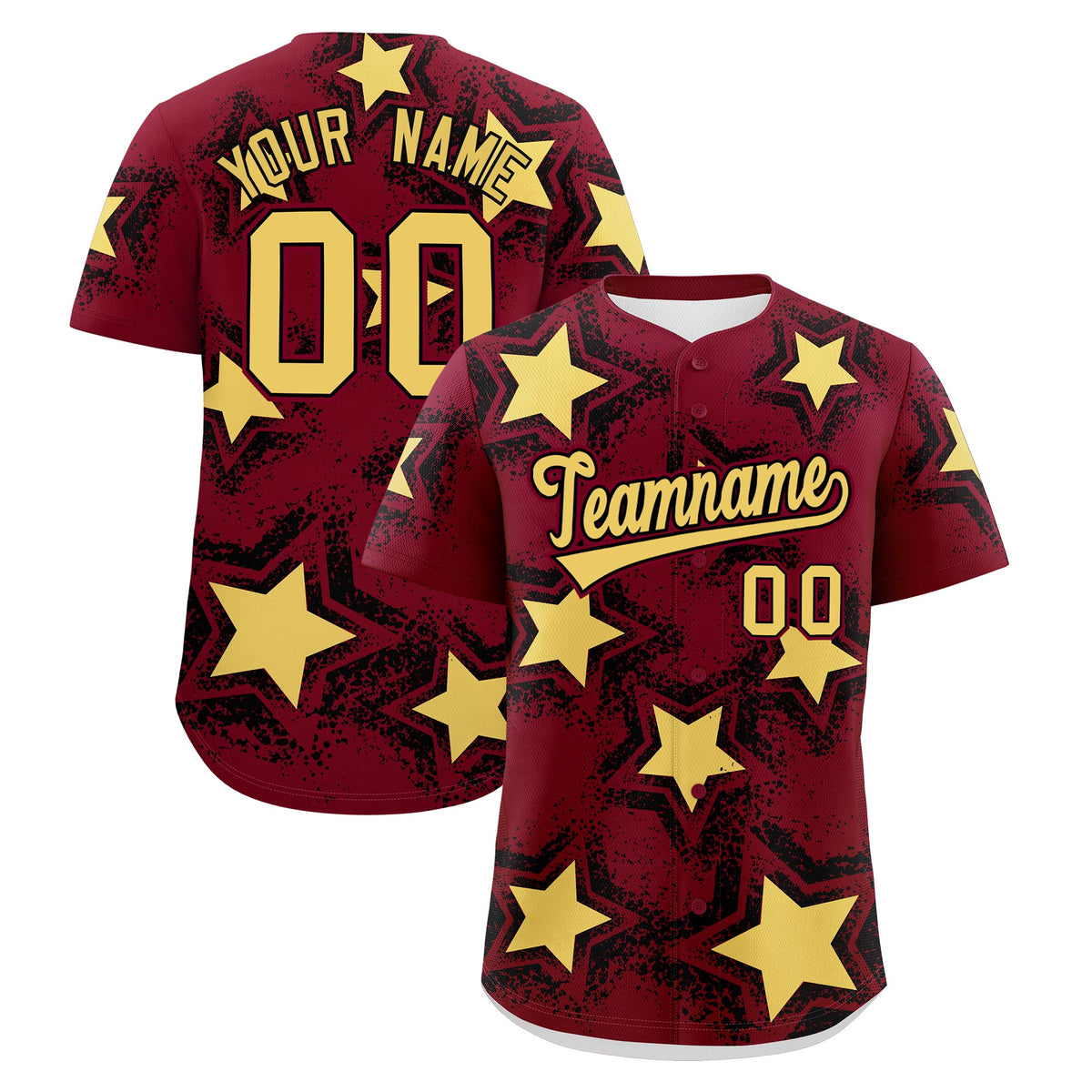 Custom Crimson Khaki Black Star Graffiti Team Baseball Jerseys With Custom Names, Numbers & Logos Stretch Fabric Baseball Jersey| KXKSHOP