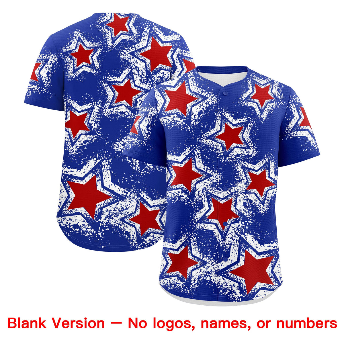 Custom Royal Blue White Red Star Graffiti Team Baseball Jerseys With Custom Names, Numbers & Logos Stretch Fabric Baseball Jersey| KXKSHOP