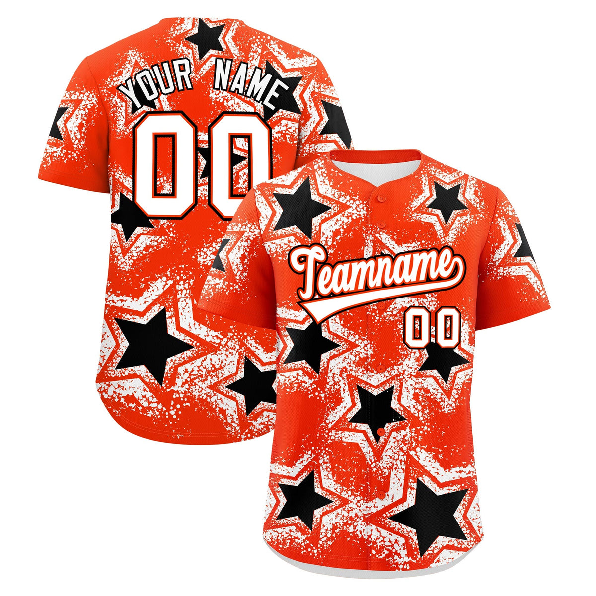 Custom Orange White Black Star Graffiti Team Baseball Jerseys With Custom Names, Numbers & Logos Stretch Fabric Baseball Jersey| KXKSHOP