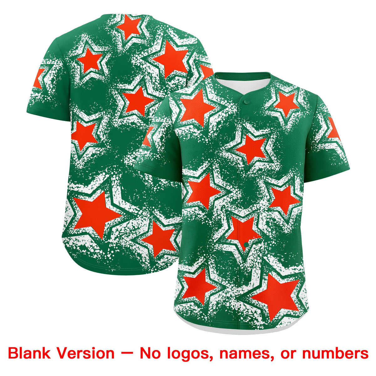 Custom Kelly Green White Orange Star Graffiti Team Baseball Jerseys With Custom Names, Numbers & Logos Stretch Fabric Baseball Jersey| KXKSHOP