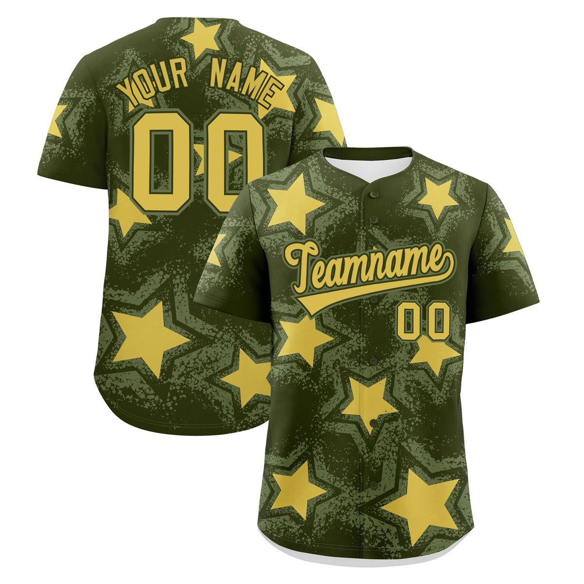 Custom Olive Khaki Star Graffiti Team Baseball Jerseys With Custom Names, Numbers & Logos Stretch Fabric Baseball Jersey| KXKSHOP