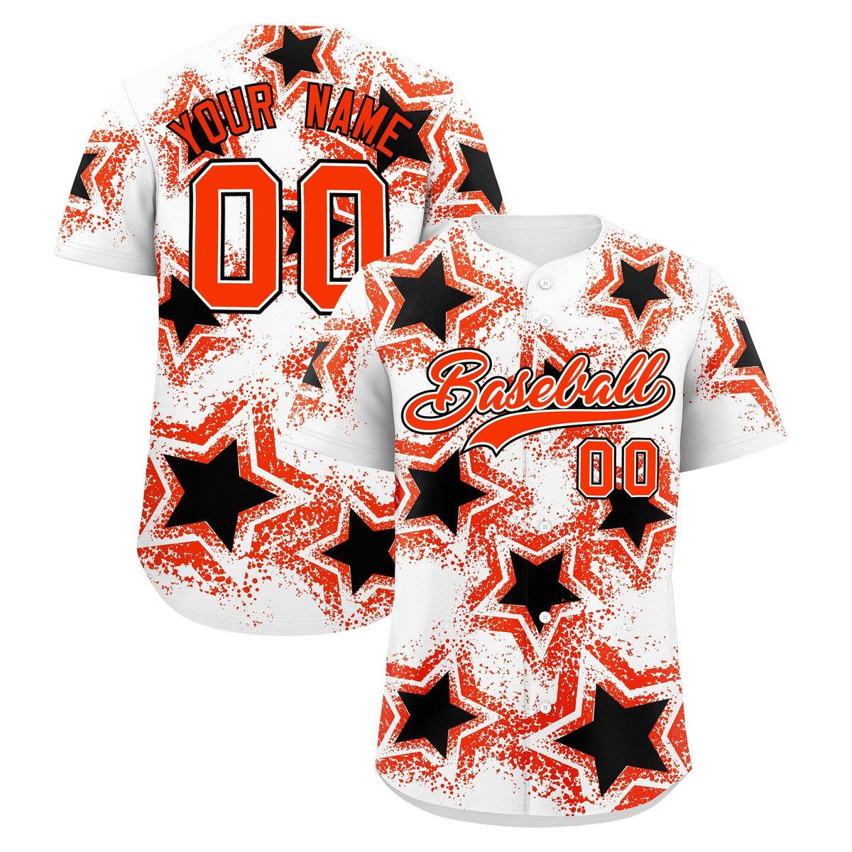 Custom White Black Orange Star Graffiti Team Baseball Jerseys With Custom Names, Numbers & Logos Lightweight Baseball Jersey| KXKSHOP