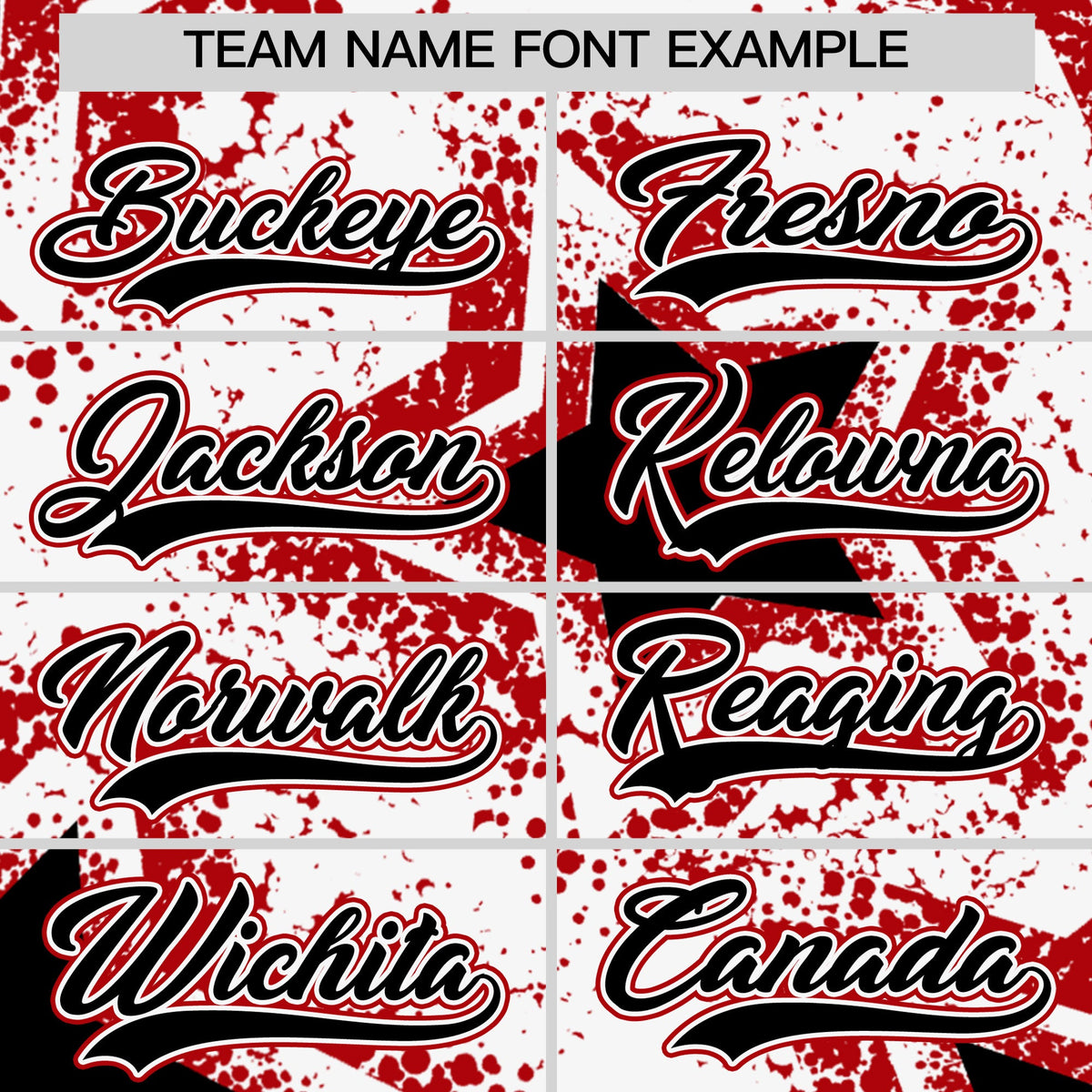 Custom White Black Red Star Graffiti Team Baseball Jerseys With Custom Names, Numbers & Logos Stretch Fabric Baseball Jersey| KXKSHOP