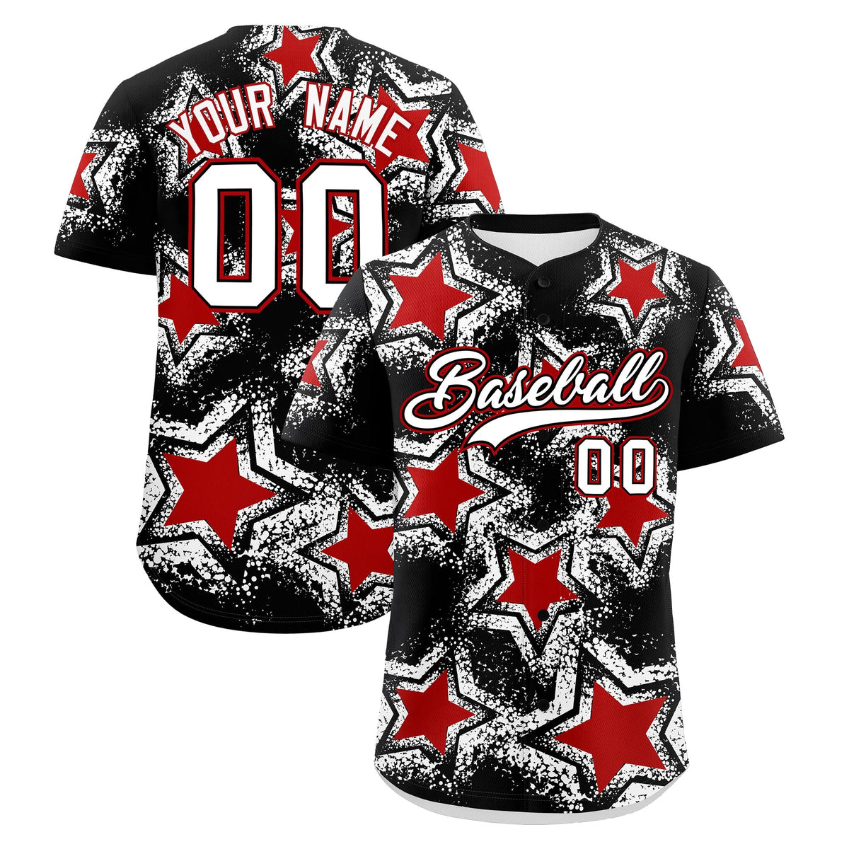 Custom Black White Red Star Graffiti Team Baseball Jerseys With Custom Names, Numbers & Logos Lightweight Baseball Jersey| KXKSHOP