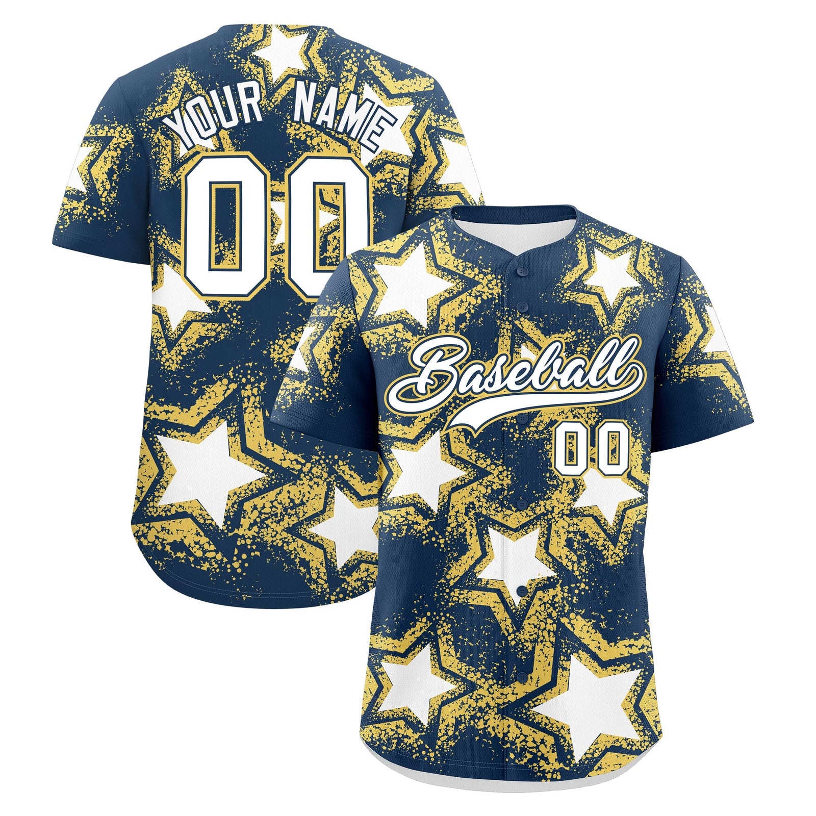 Custom Midnight Blue Khaki White Star Graffiti Team Baseball Jerseys With Custom Names, Numbers & Logos Lightweight Baseball Jersey| KXKSHOP