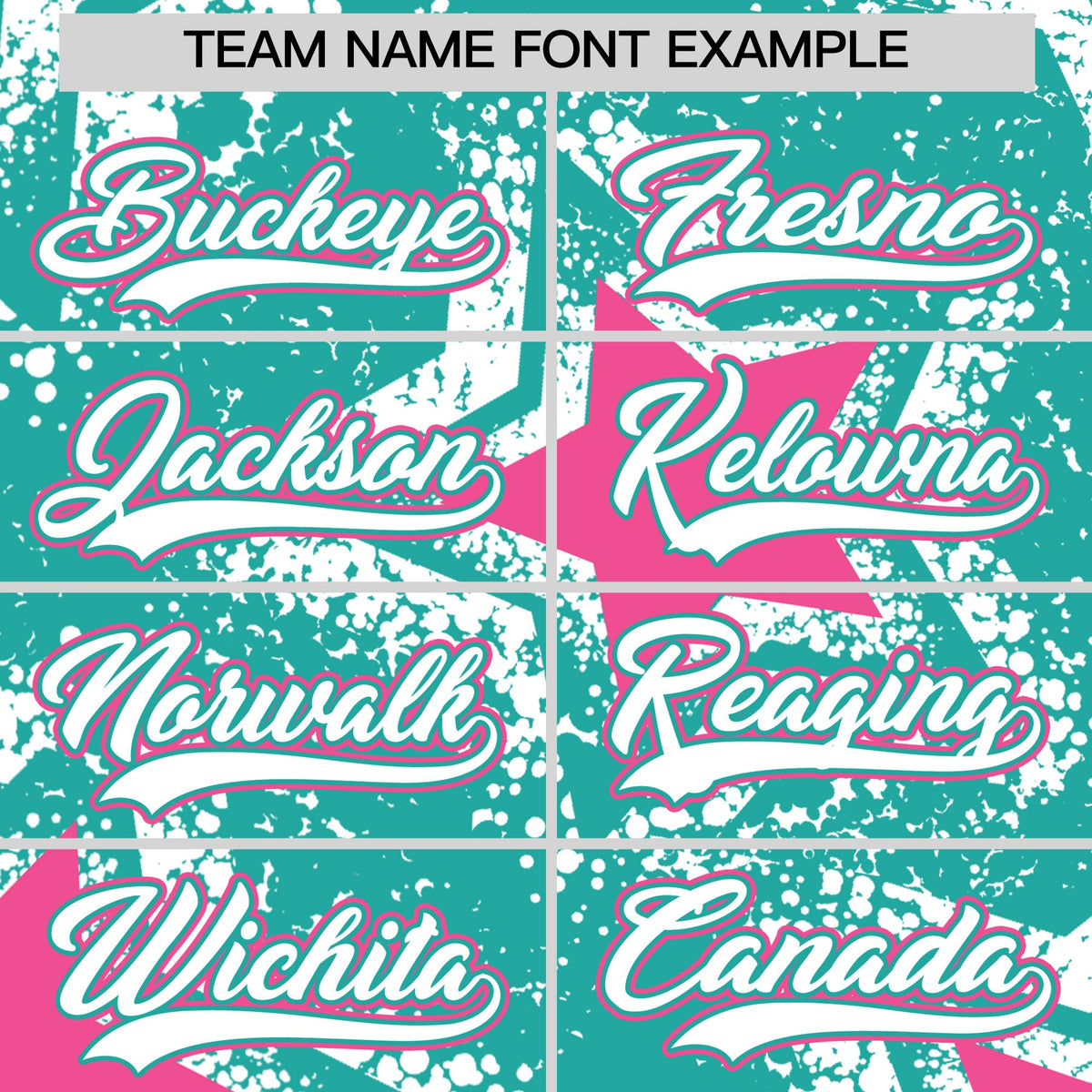 Custom Aqua White Pink Star Graffiti Team Baseball Jerseys With Custom Names, Numbers & Logos Stretch Fabric Baseball Jersey| KXKSHOP