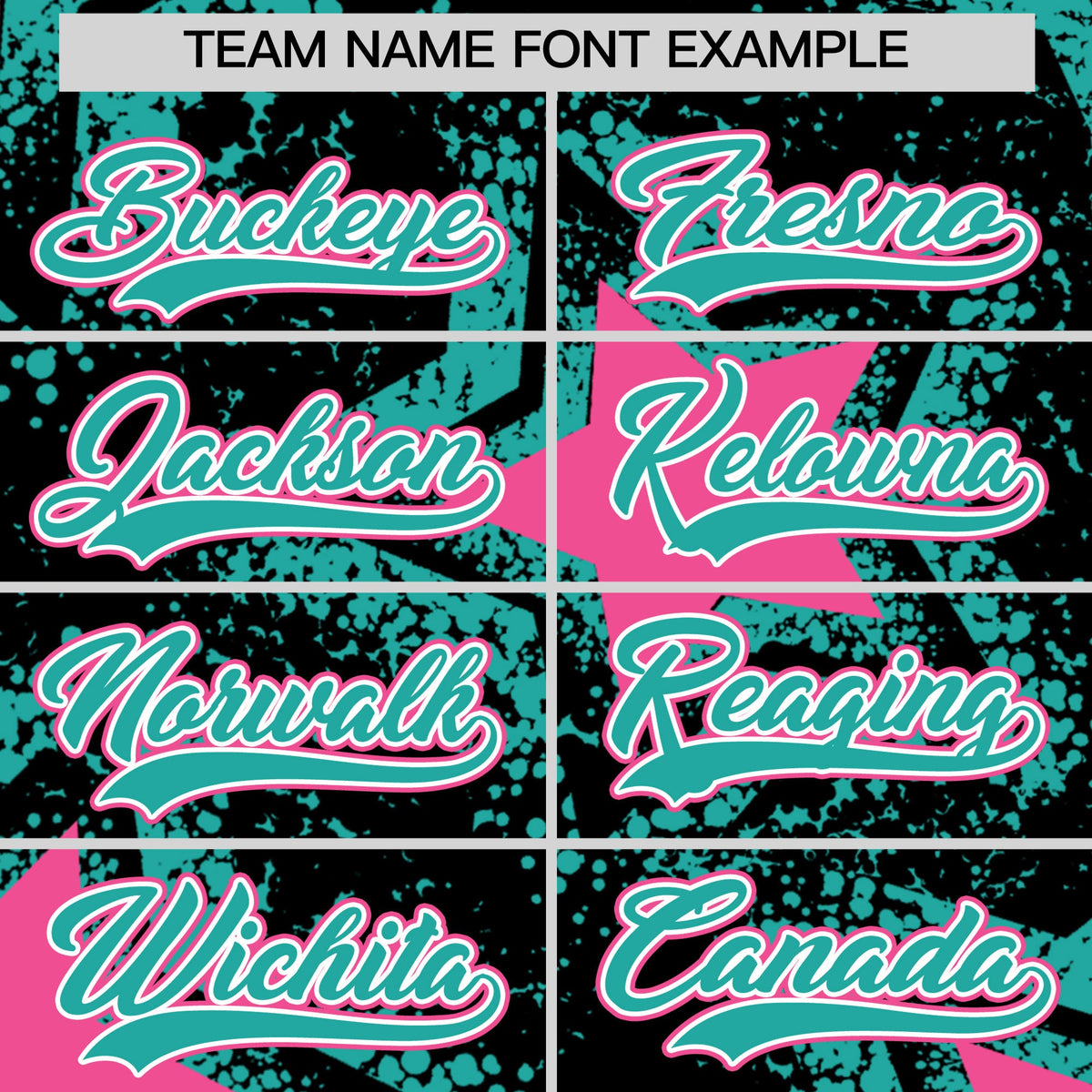 Custom Black Aqua Pink Star Graffiti Team Baseball Jerseys With Custom Names, Numbers & Logos Lightweight Baseball Jersey| KXKSHOP