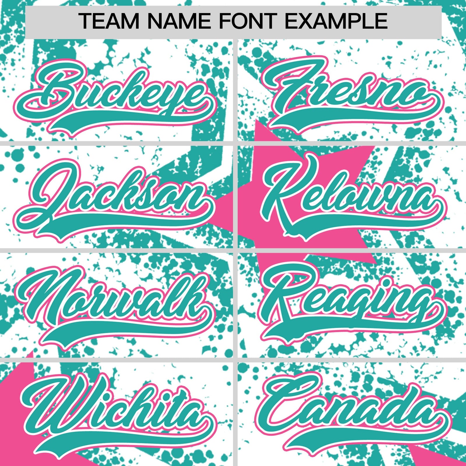 Custom White Aqua Pink Star Graffiti Team Baseball Jerseys With Custom Names, Numbers & Logos Stretch Fabric Baseball Jersey| KXKSHOP