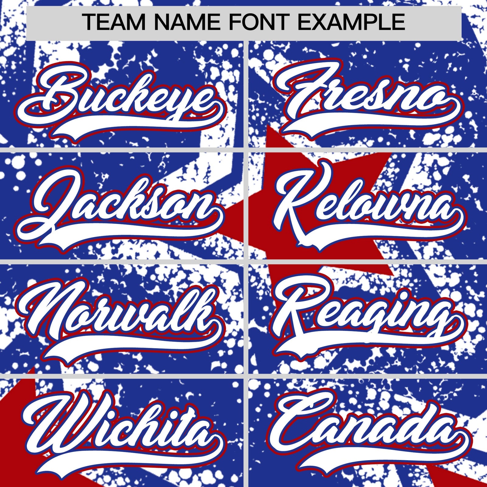 Custom Royal Blue White Red Star Graffiti Team Baseball Jerseys With Custom Names, Numbers & Logos Stretch Fabric Baseball Jersey| KXKSHOP