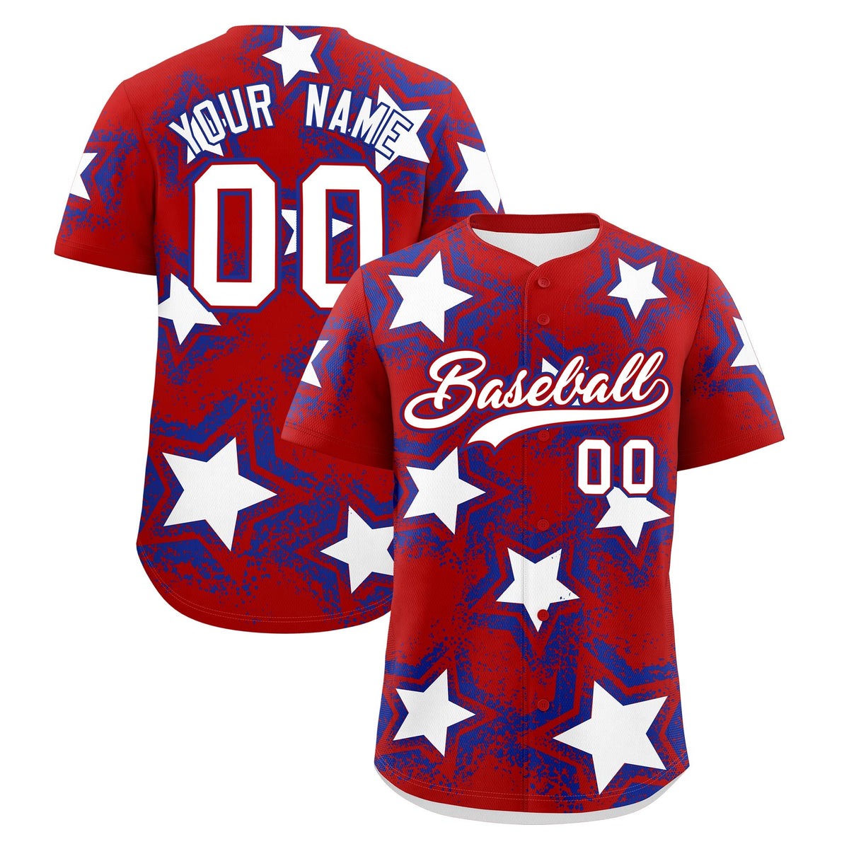Custom Red Royal Blue White Star Graffiti Team Baseball Jerseys With Custom Names, Numbers & Logos Lightweight Baseball Jersey| KXKSHOP