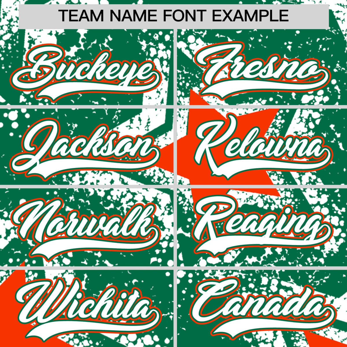Custom Kelly Green White Orange Star Graffiti Team Baseball Jerseys With Custom Names, Numbers & Logos Stretch Fabric Baseball Jersey| KXKSHOP