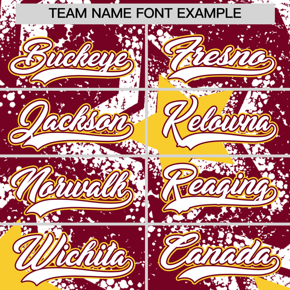 Custom Crimson White Gold Star Graffiti Team Baseball Jerseys With Custom Names, Numbers & Logos Stretch Fabric Baseball Jersey| KXKSHOP