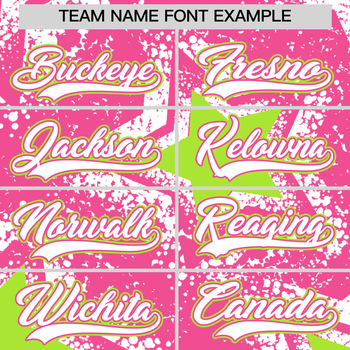 Custom Pink White Neon Green Star Graffiti Team Baseball Jerseys With Custom Names, Numbers & Logos Lightweight Baseball Jersey| KXKSHOP