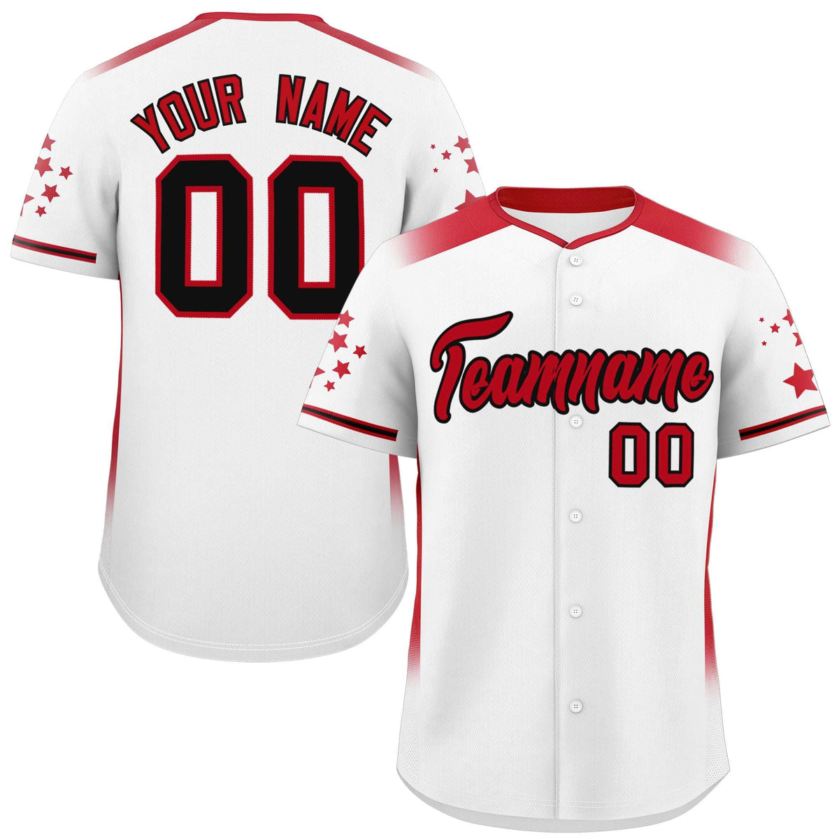Custom White Red Gradient Side Personalized Star Pattern Authentic Baseball Jersey