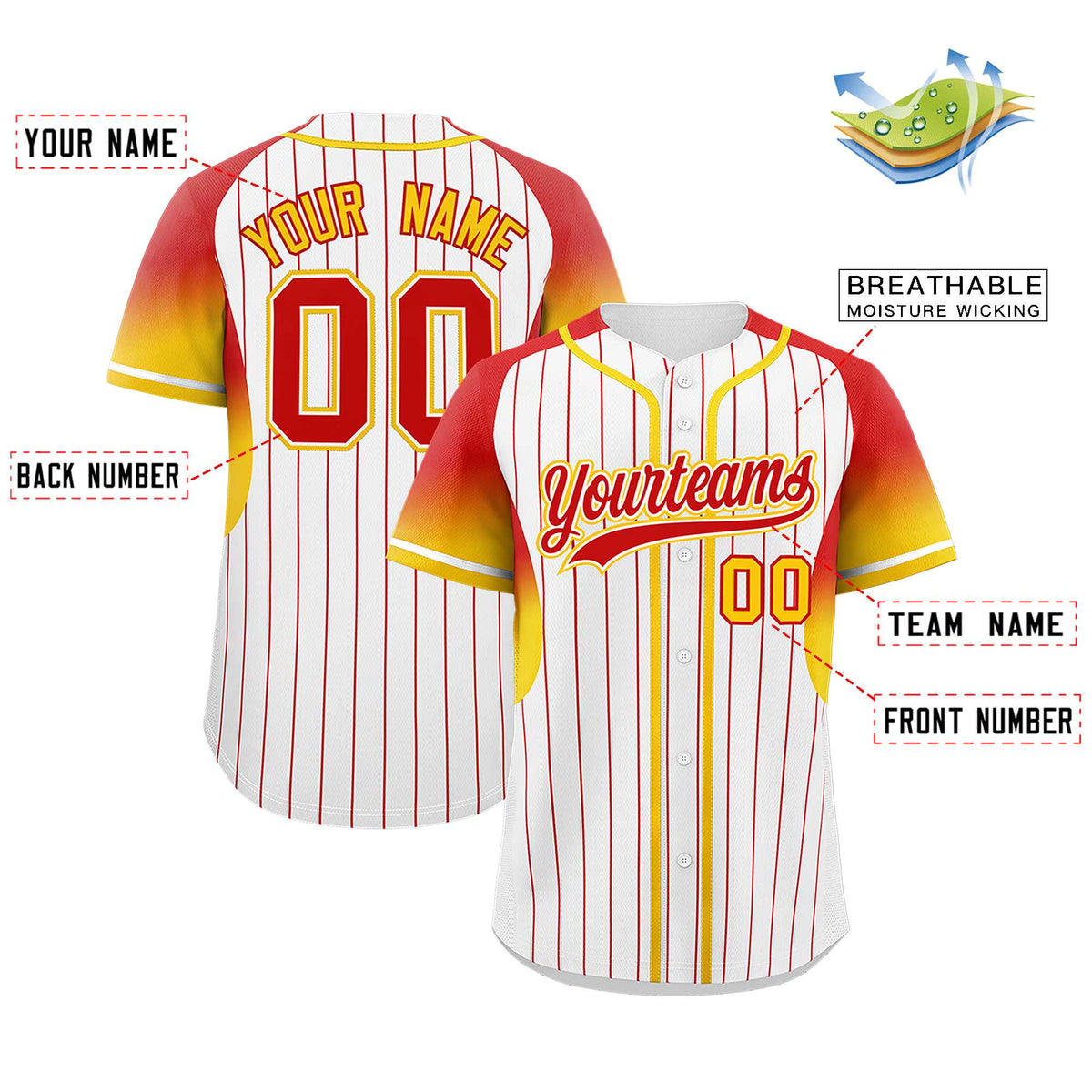 Custom White Red Stripe Fashion Sleeves Gradient Authentic Baseball Jersey
