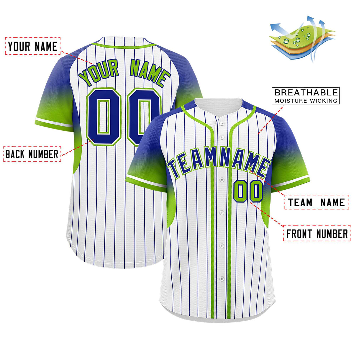 Custom White Royal Stripe Fashion Sleeves Gradient Authentic Baseball Jersey