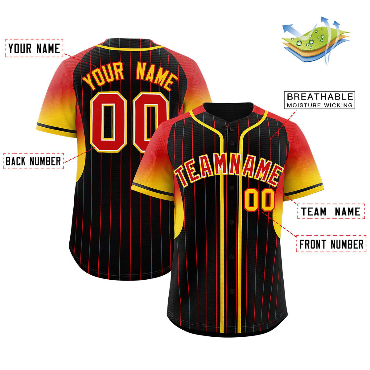 Custom Black Red Stripe Fashion Sleeves Gradient Authentic Baseball Jersey
