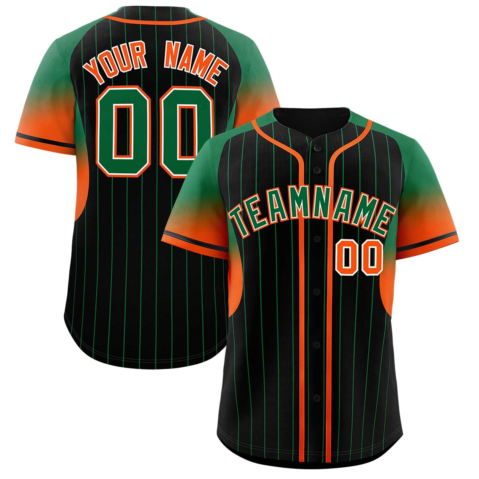 Custom Black Kelly Green Stripe Fashion Sleeves Gradient Authentic Baseball Jersey