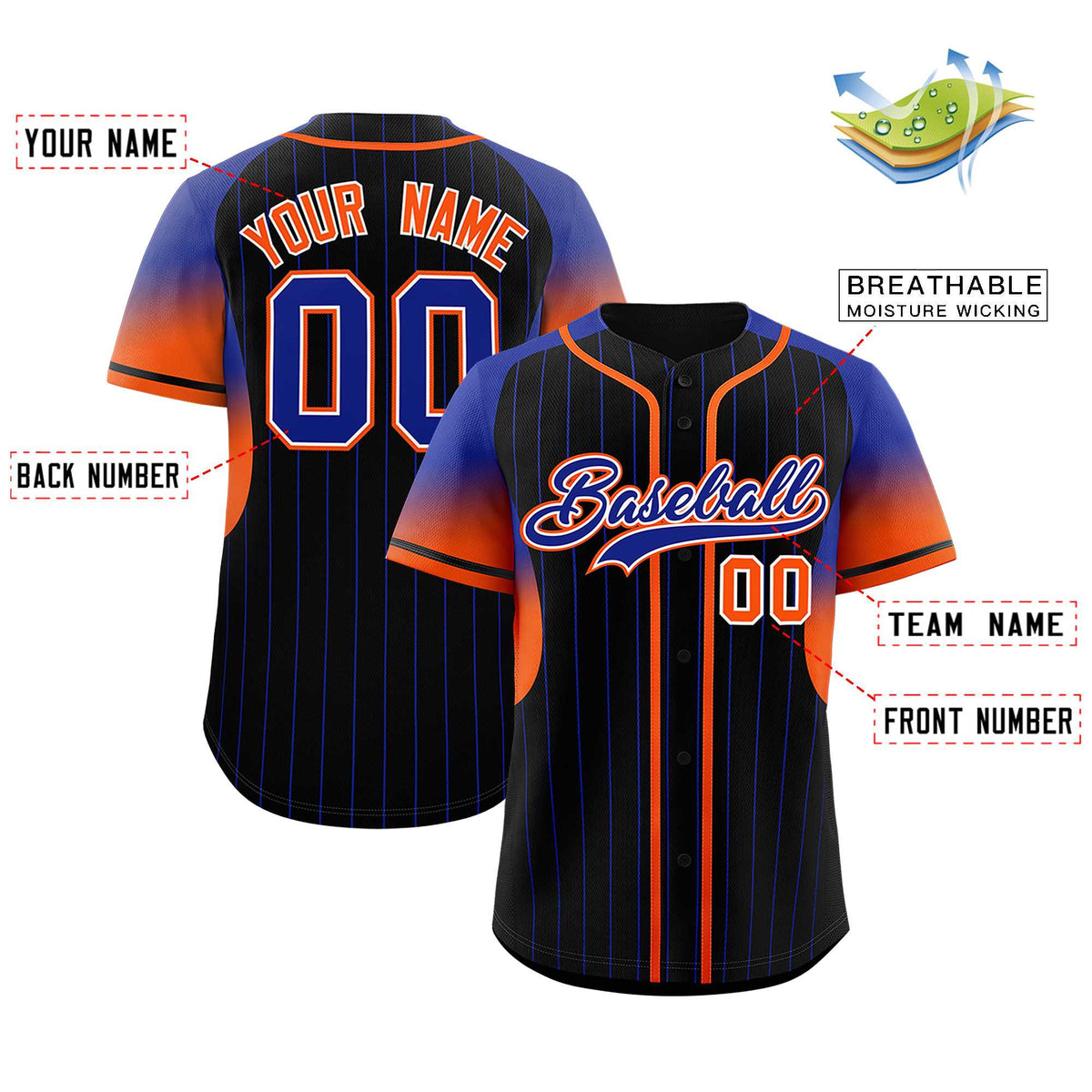 Custom Black Royal Stripe Fashion Sleeves Gradient Authentic Baseball Jersey