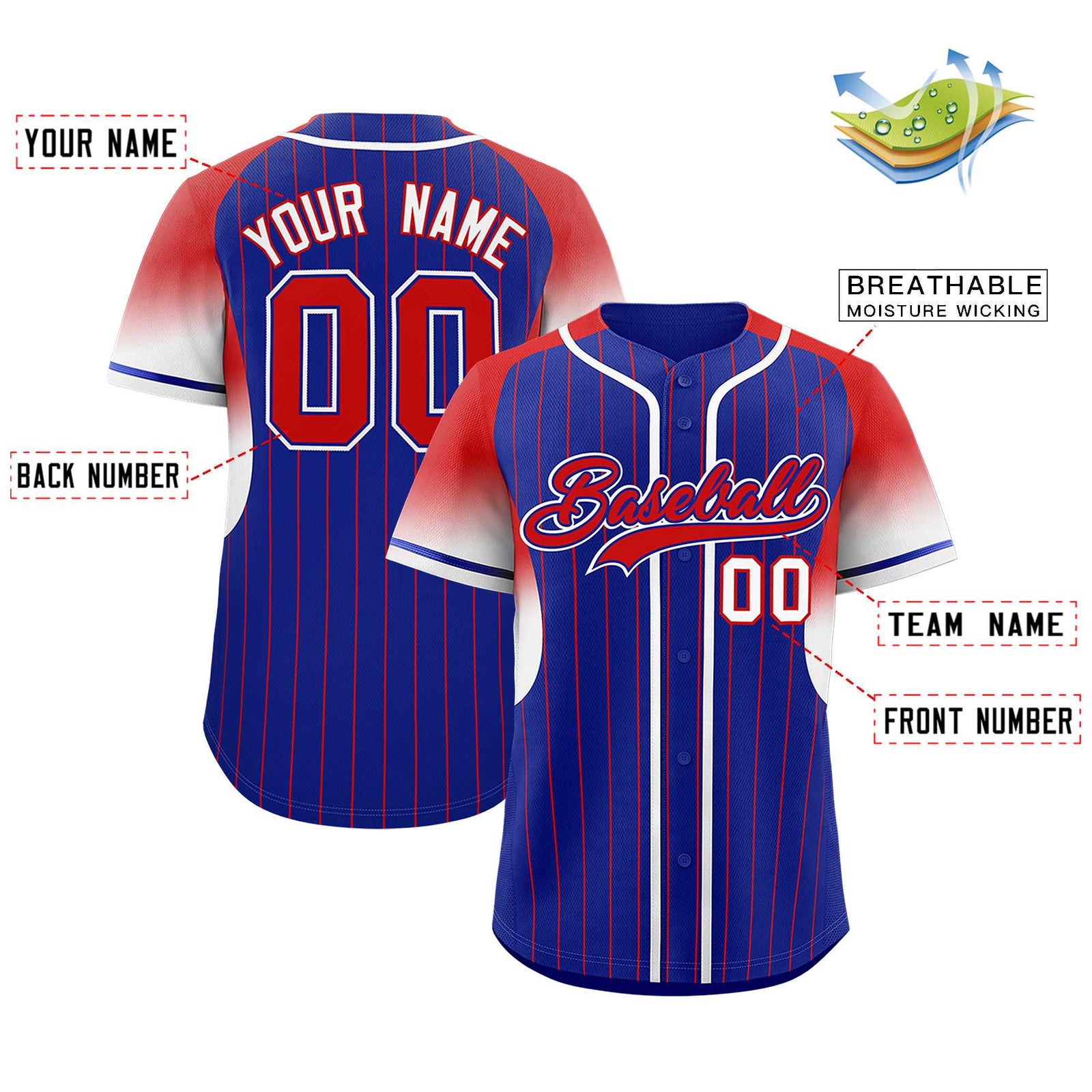 Custom Royal Red Stripe Fashion Sleeves Gradient Authentic Baseball Jersey
