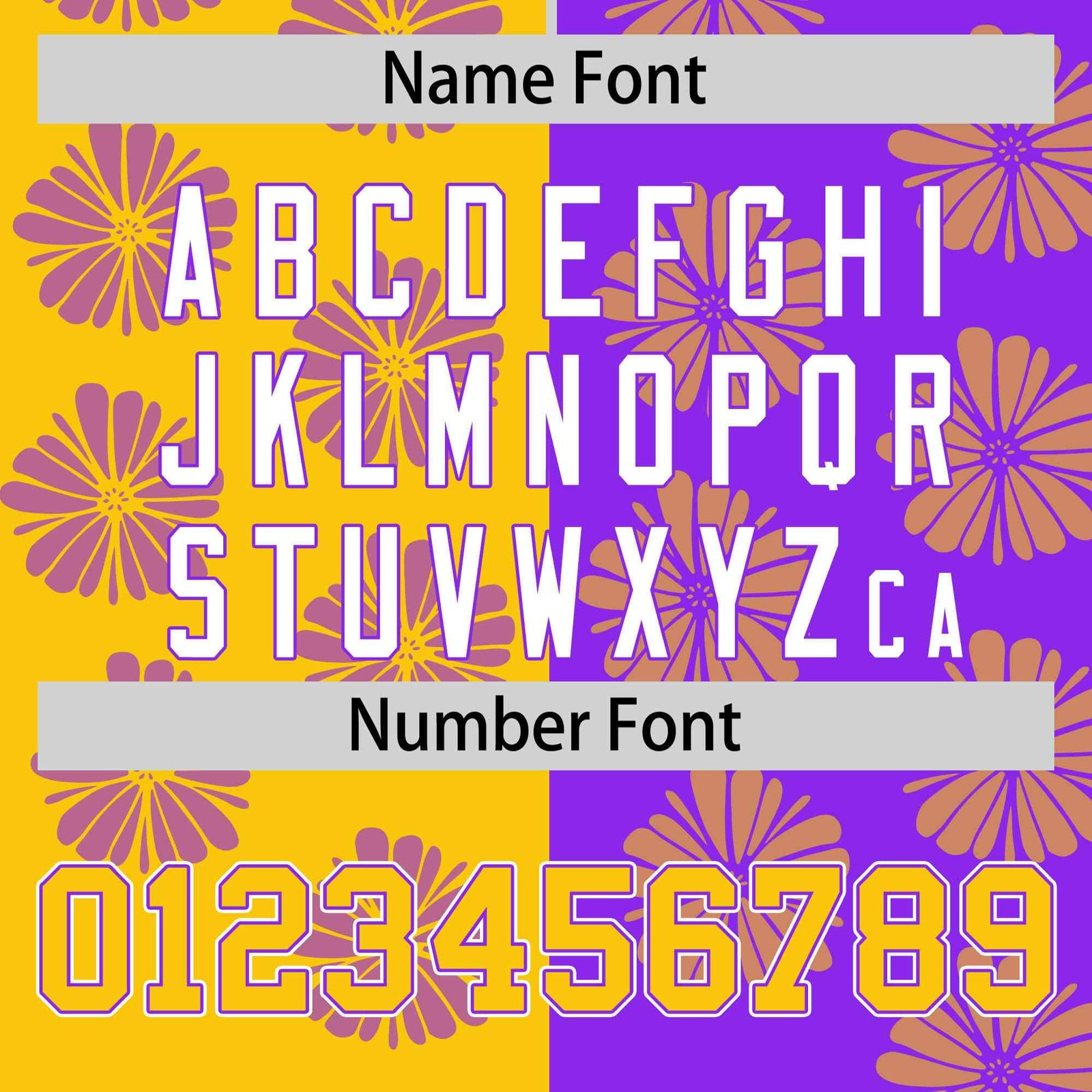 Custom Gold Purple Split Fashion Flower Graffiti Pattern Authentic Baseball Jersey