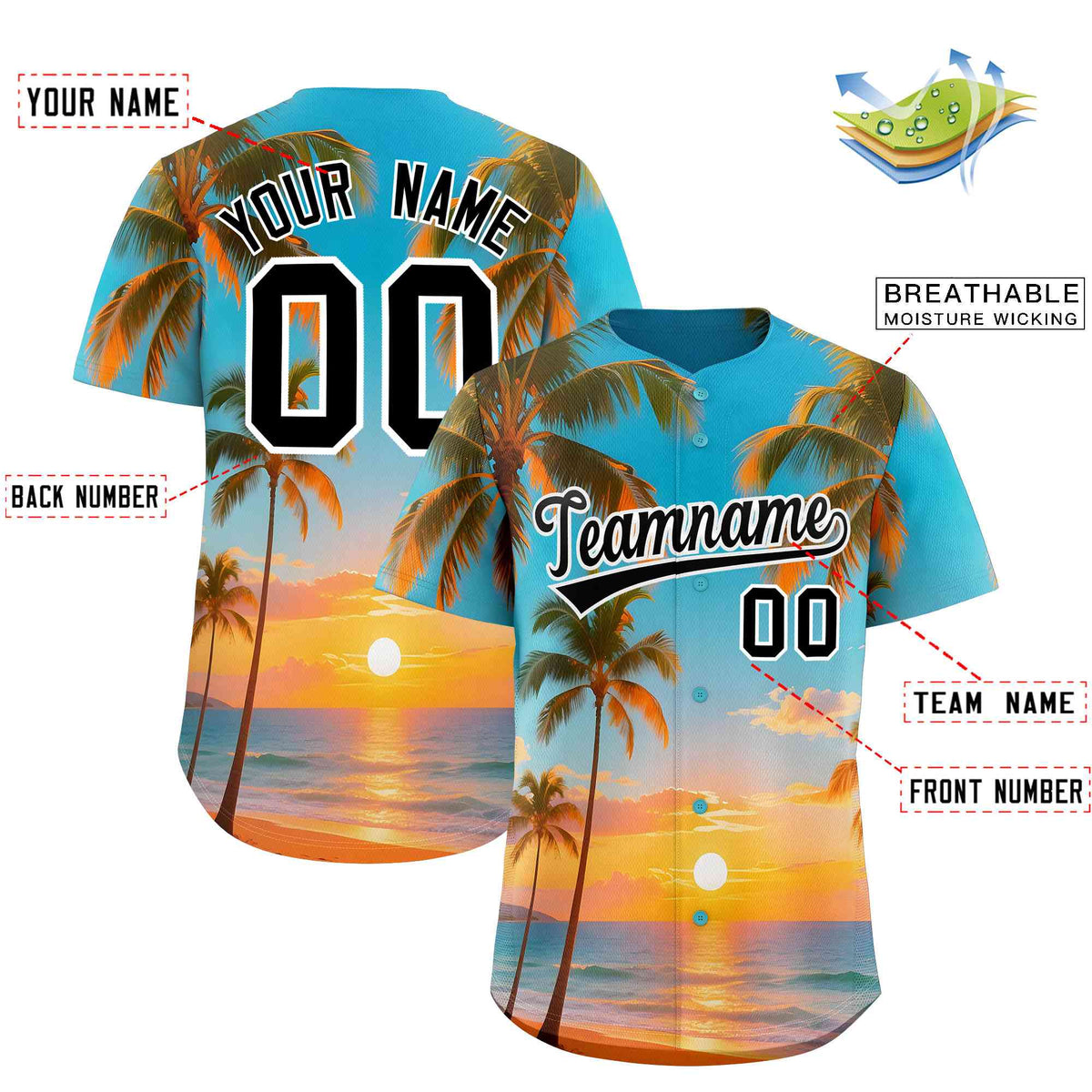 Personalized Multicolor Palm Tree Hawaiian Style Authentic Baseball Jersey