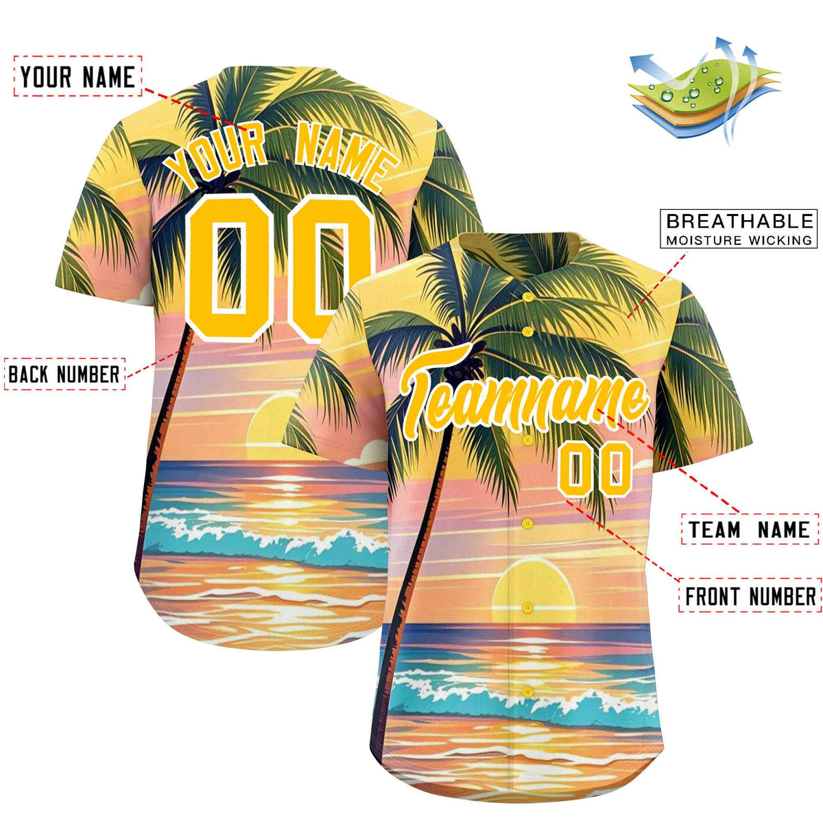 Personalized Multicolor Palm Tree Hawaiian Style Authentic Baseball Jersey