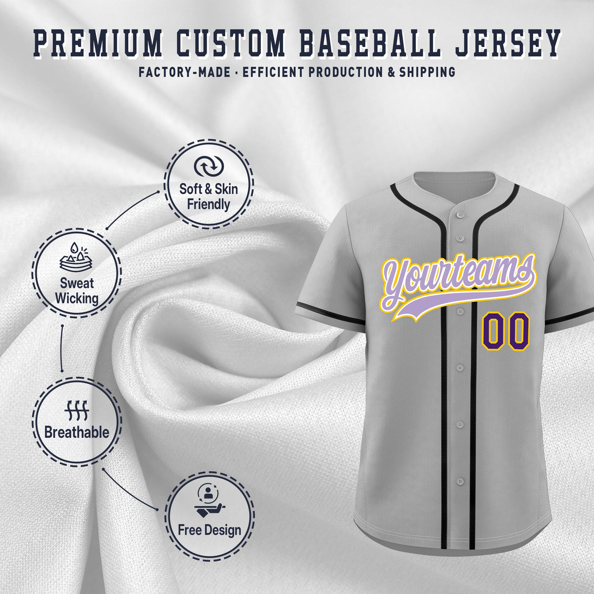 Custom Light Gray Classic Style Stitched Sports Uniform Personalized For Teams Lightweight Baseball Jersey| KXKSHOP