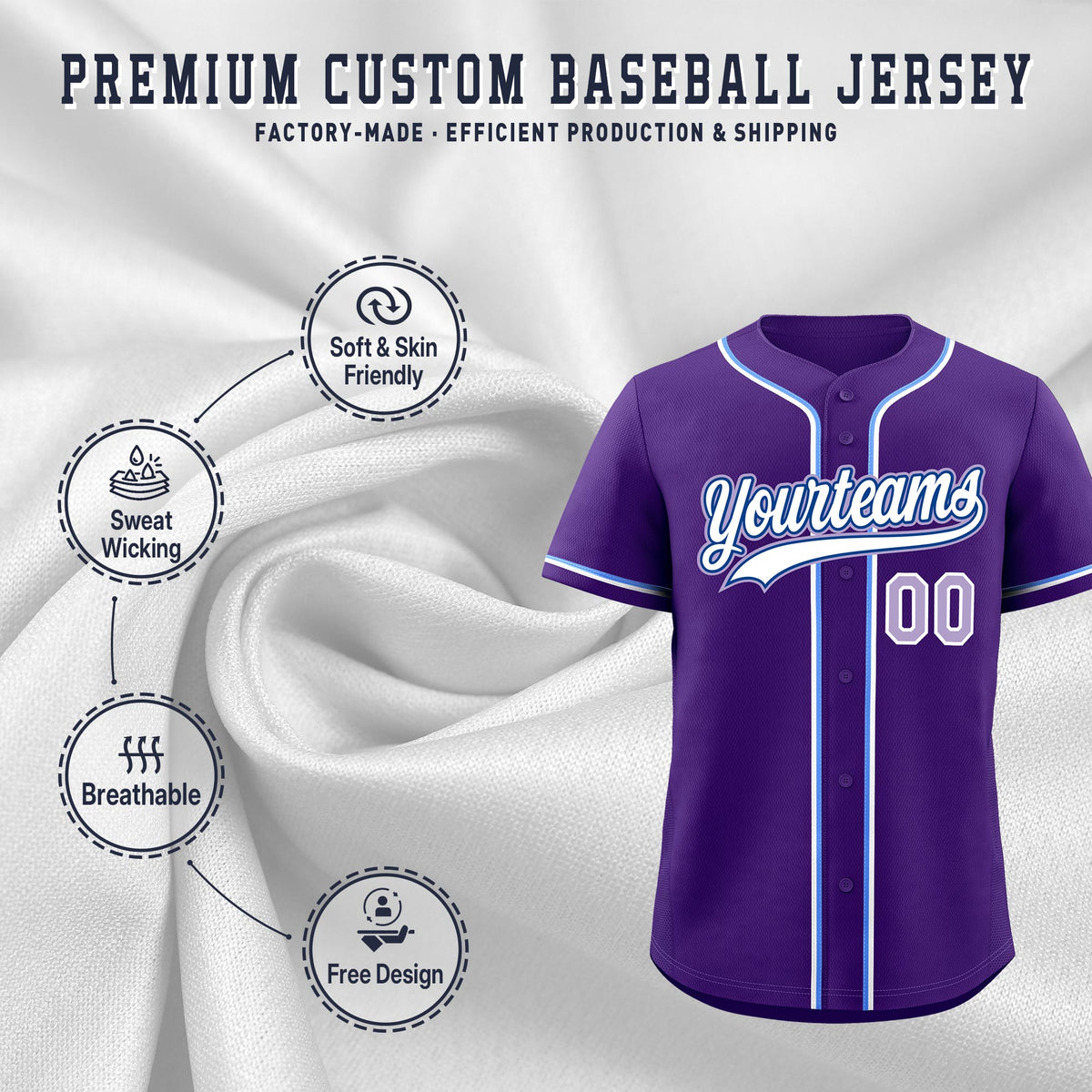 Custom Purple Classic Style Stitched Sports Uniform Personalized For Teams Lightweight Baseball Jersey| KXKSHOP