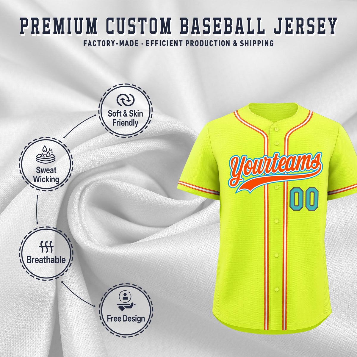 Custom Fluorescent Green Classic Style Stitched Sports Uniform Personalized For Teams Lightweight Baseball Jersey| KXKSHOP