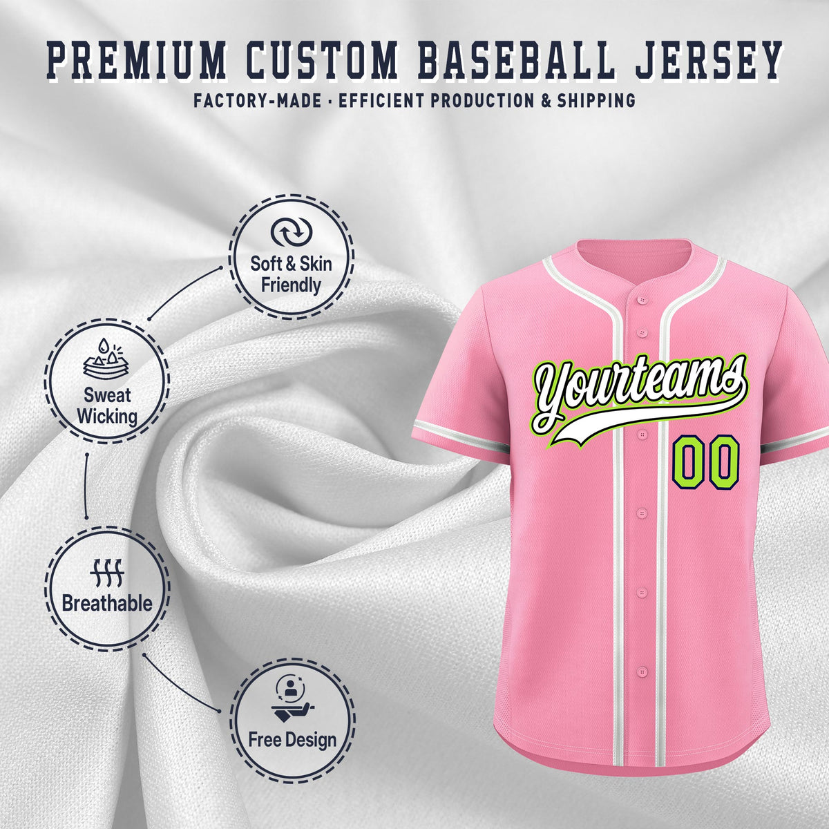 Custom Light Pink Classic Style Stitched Sports Uniform Personalized For Teams Quick Dry Baseball Jersey| KXKSHOP