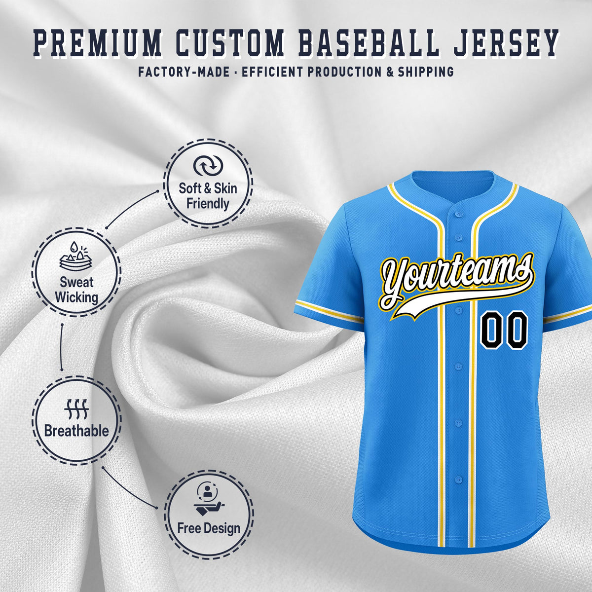 Custom Light Blue Classic Style Stitched Sports Uniform Personalized For Teams Lightweight Baseball Jersey| KXKSHOP