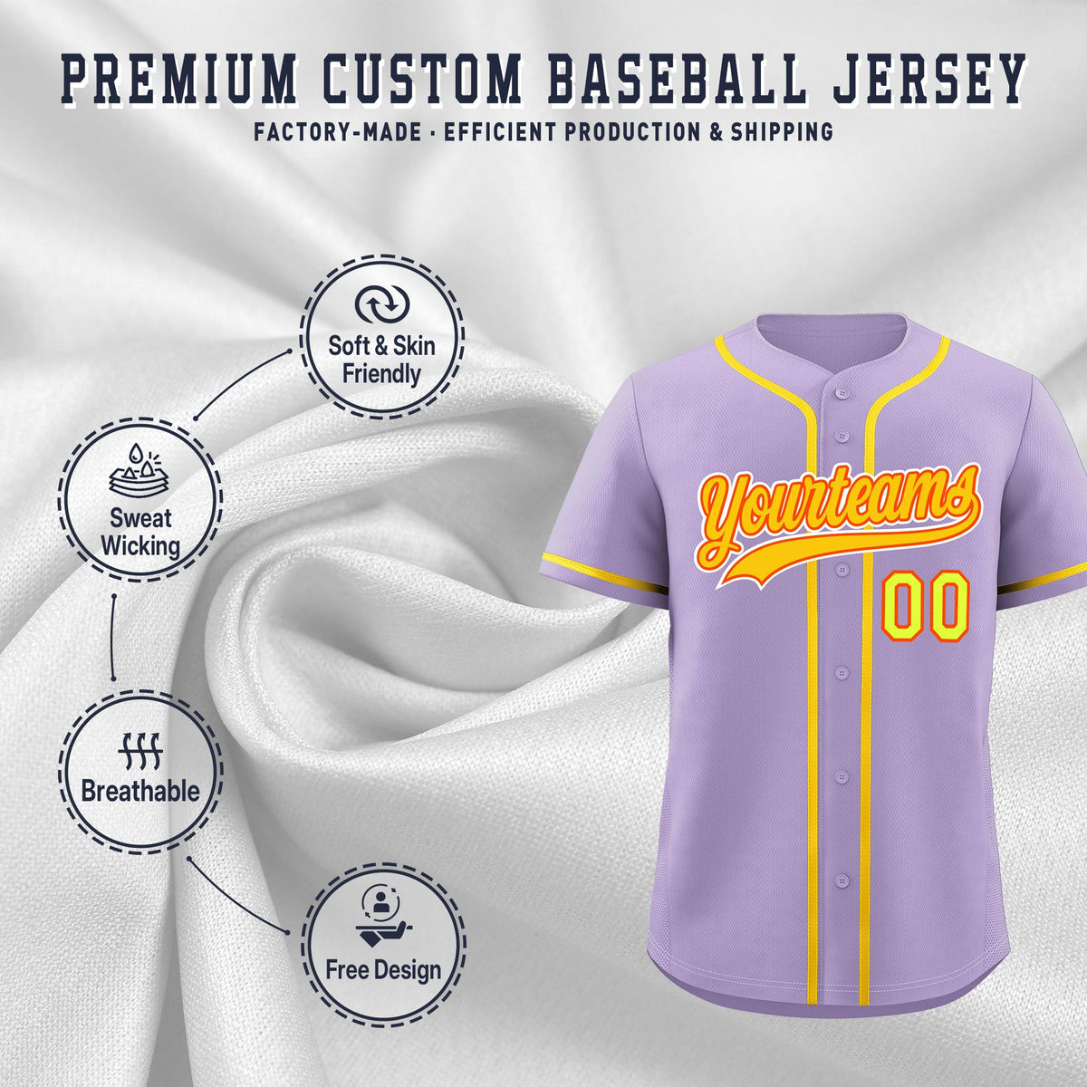Custom Light Purple Classic Style Stitched Sports Uniform Personalized For Teams Lightweight Baseball Jersey| KXKSHOP