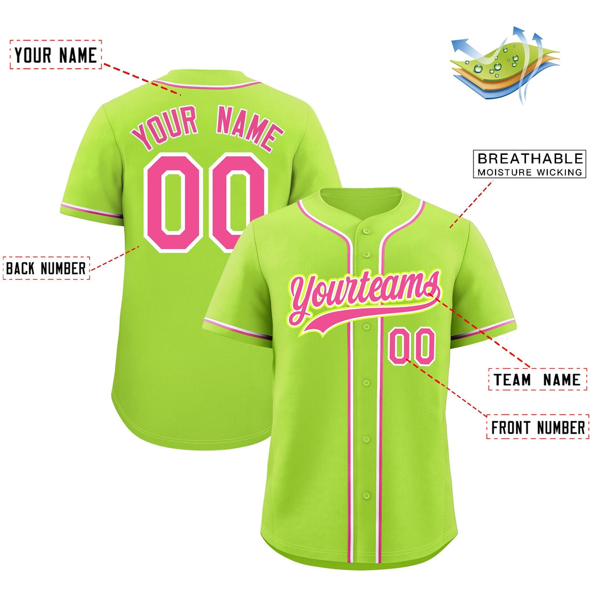 Custom Neon Green Classic Style Stitched Sports Uniform Personalized For Teams Quick Dry Baseball Jersey| KXKSHOP