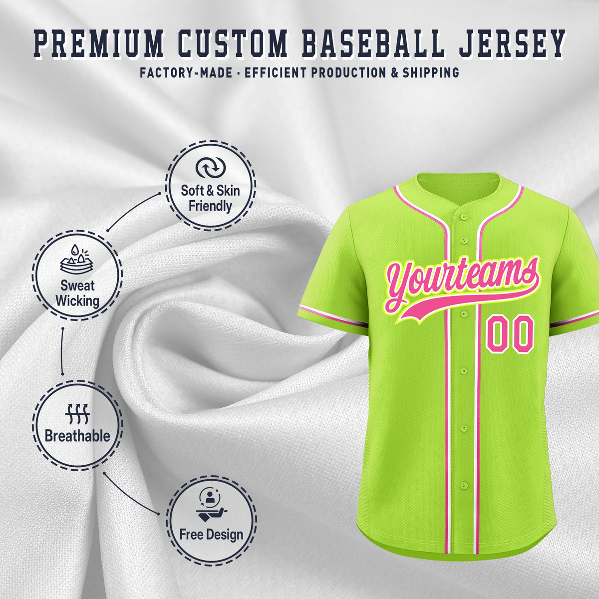 Custom Neon Green Classic Style Stitched Sports Uniform Personalized For Teams Quick Dry Baseball Jersey| KXKSHOP