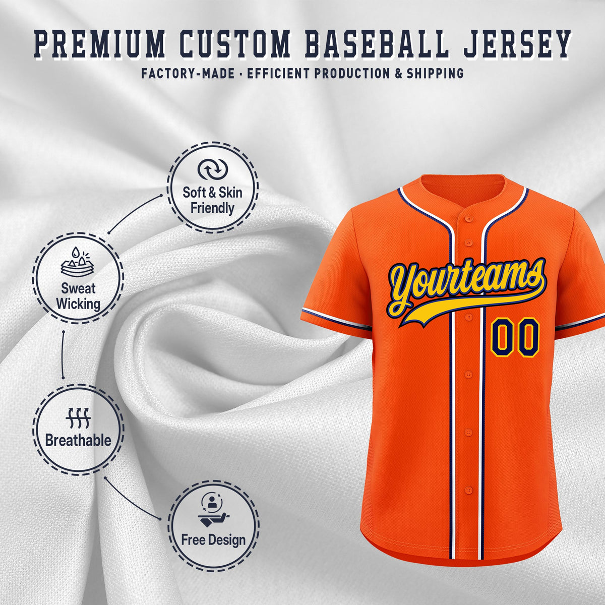 Custom Orange Classic Style Stitched Sports Uniform Personalized For Teams Quick Dry Baseball Jersey| KXKSHOP